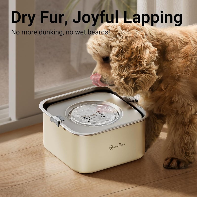 DownyPaws No Spill Water Bowl for Dogs,101oz/3L Slobber Stopper Stainless Steel, Slow Drinking Dog Water Bowl, No Mess Dog Water Dispenser Spill Proof, Dishwasher Safe, Beige - Image 5